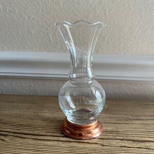 Vintage Princes House Etched Glass Bud Vase With Copper Bottom 5 1/2in